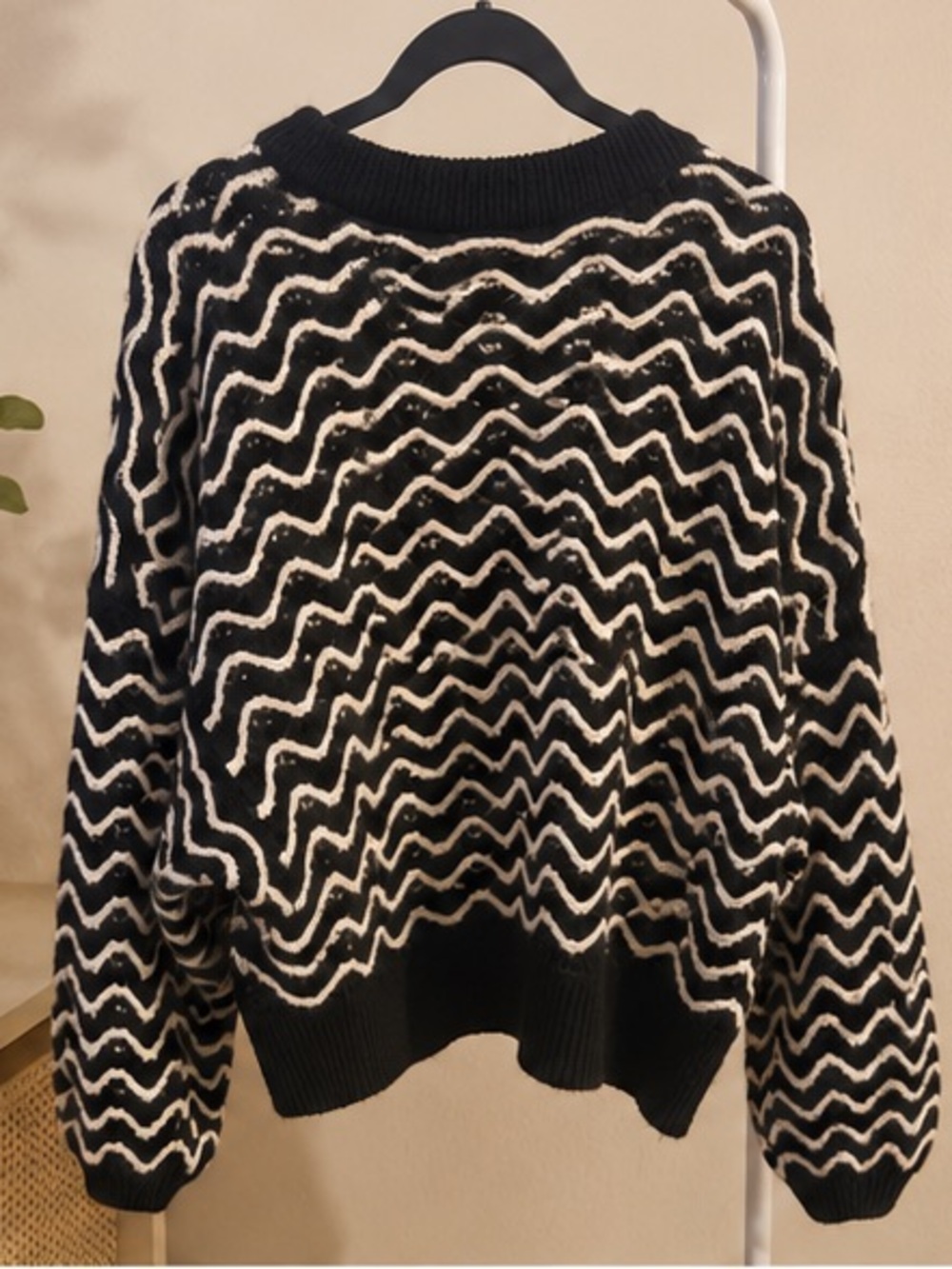 Divided Black & White Wave Stripe Crewneck Sweater